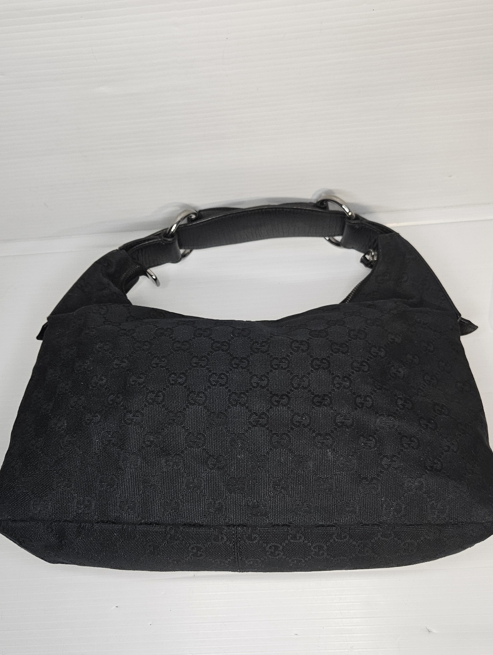 Authentic Gucci Black GG Canvas Horsebit Hobo Shoulder Bag Medium - Picture 5 of 16